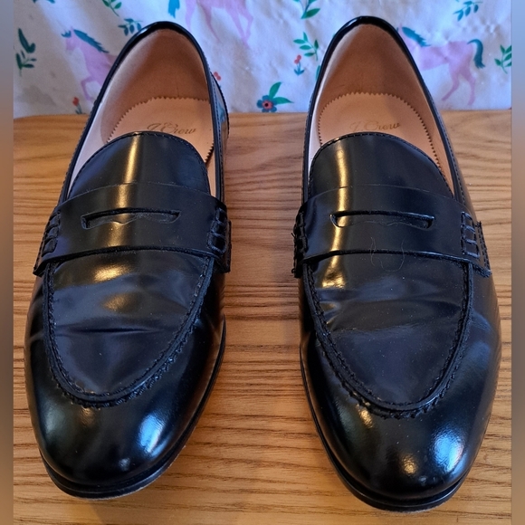 EUC J Crew Academy Black Patent Leather Casual Prep Penny Loafer Flat Shoe SZ 7 - Picture 2 of 9